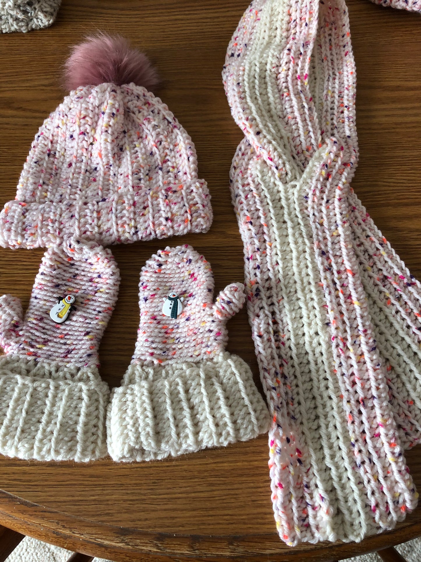 Winter hat, mitten, scarf sets